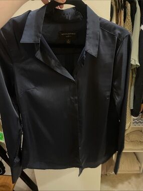 Banana Republic Dark Navy Satin Button-Up Shirt